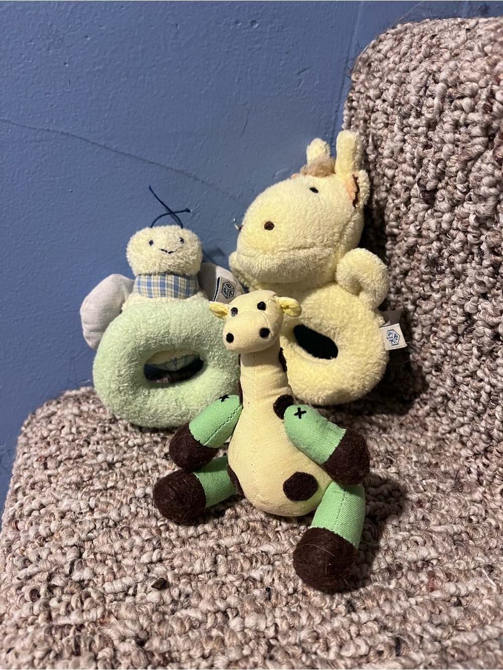 Set of 3! Pottery Barn Kids-Giraffe & bee cloth rattles &giraffe stuffed animal.